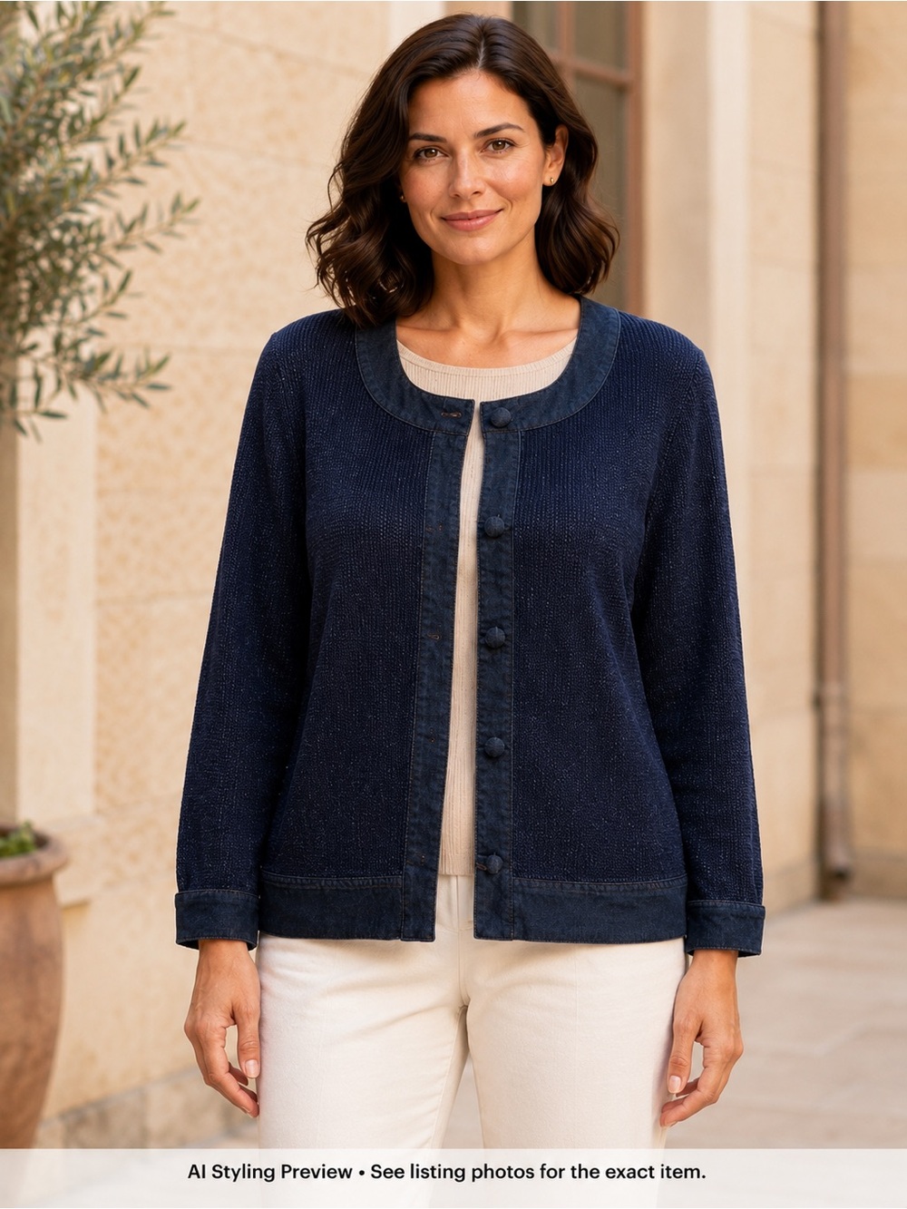 Lafayette 148 New York Indigo Linen Knit Cardigan L Toggle Button Sweater